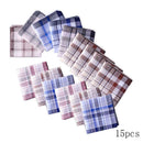 15Pcs Cotton Plaid Men's Handkerchief Square Decorative Suits Grid Hanky
