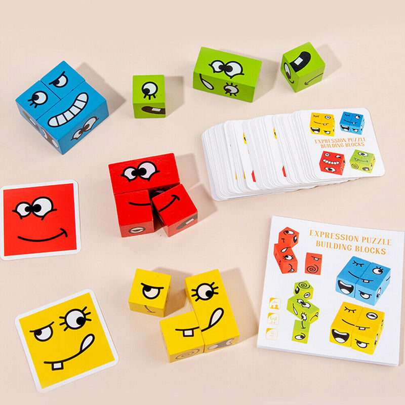 Montessori Expression Puzzles Wooden Face Changing Logical Thinking Training
