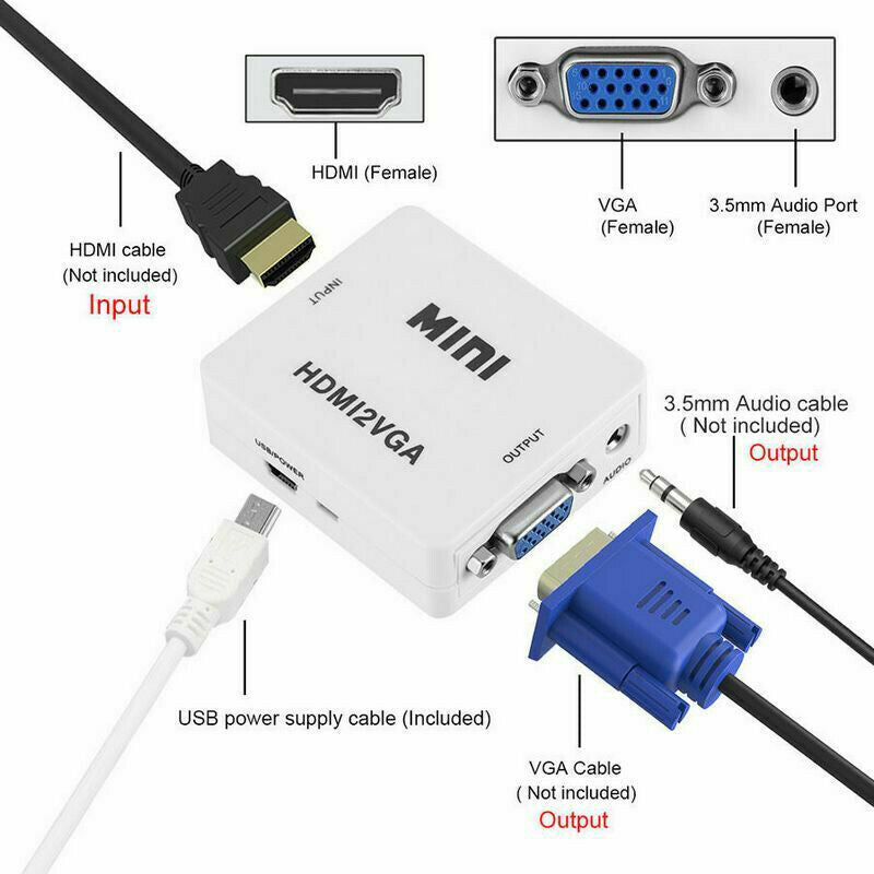 VGA To HDMI Full HD Video 1080P Converter Box Adapter For PC Laptop DVD HDT OZ