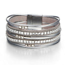 Women Multilayer Crystal Leather Magnet Wrap Cuff Charm Bracelet Jewelry Gift LJ