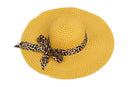 Yellow Summer Exquisite Leopard Ribbon Bowk Decorated Openwork Sun Hat F F6I7