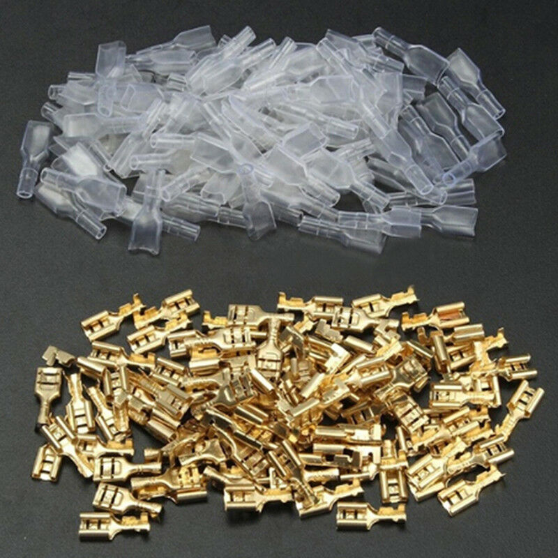 100PaiHC 6.3mm brass crimp terminal female spade connectoHC insulate sleeve  Kw