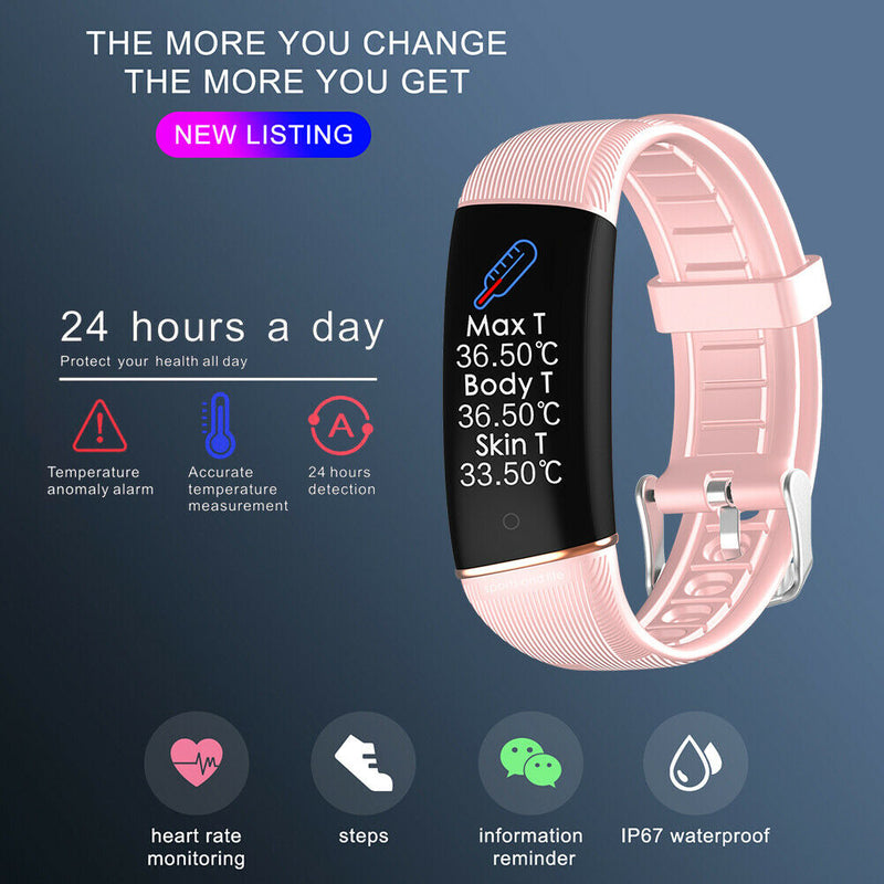 E98S Smart Wrist Band Body Temperature Heart Rate Monitor Fitness Tracker
