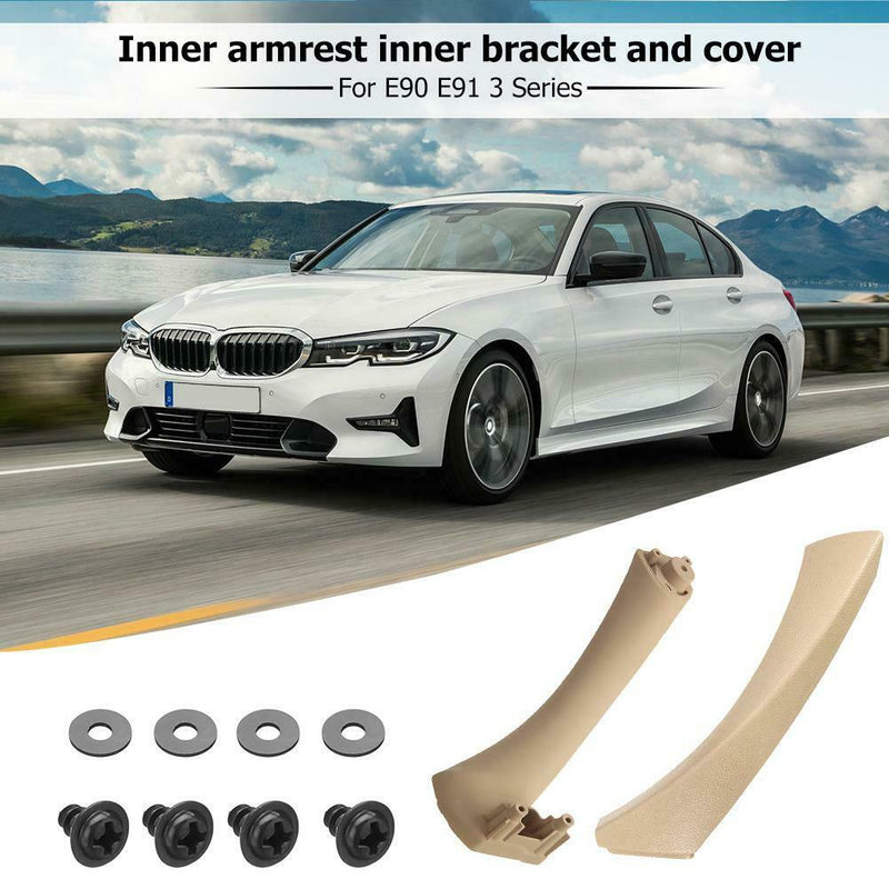 Left Side Inner Door Panel Handle Trim+ Cover for E90 E91 3 Series (Beige)