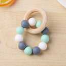 Nursing Bracelets Wooden Ring Baby Teether Silicone Chew Beads Toys (Blue) A