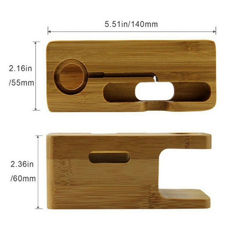 Bamboo Wood Charging Station Charger Dock Stand Holder For  Watch iPhone_3C