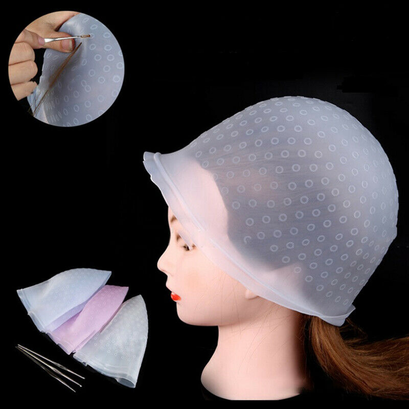 Pro Salon Dye Silicone Cap And Hook Hair Salon Highlighting Reusable Set