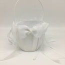 White Satin Wedding Flower Girl Basket Bowknot Decorative Ceremony Basket Holder