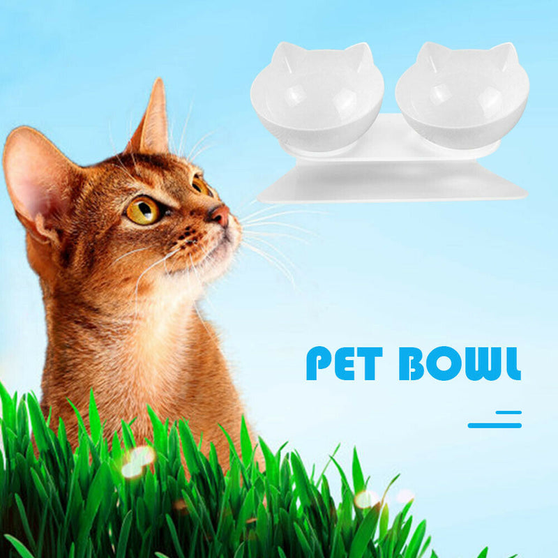 Double Bowls Detachable Tilt Cat Ears Pet Bowl Non-slip Cat Dog Feeder (E) A