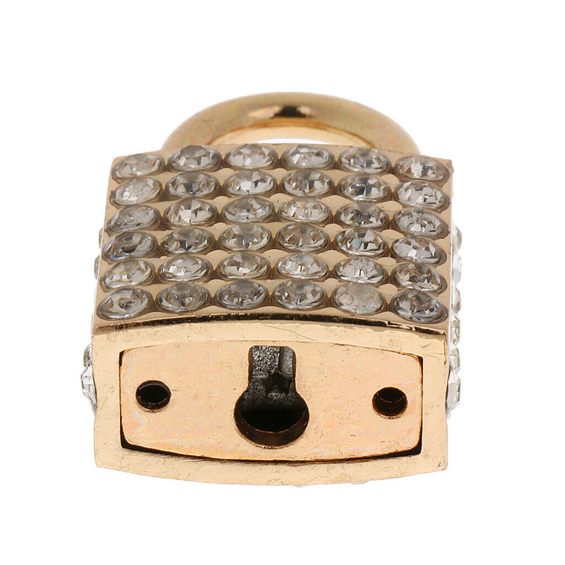 Diamante Square Shape Padlock with Key Travel Locker Set Pendant Golden