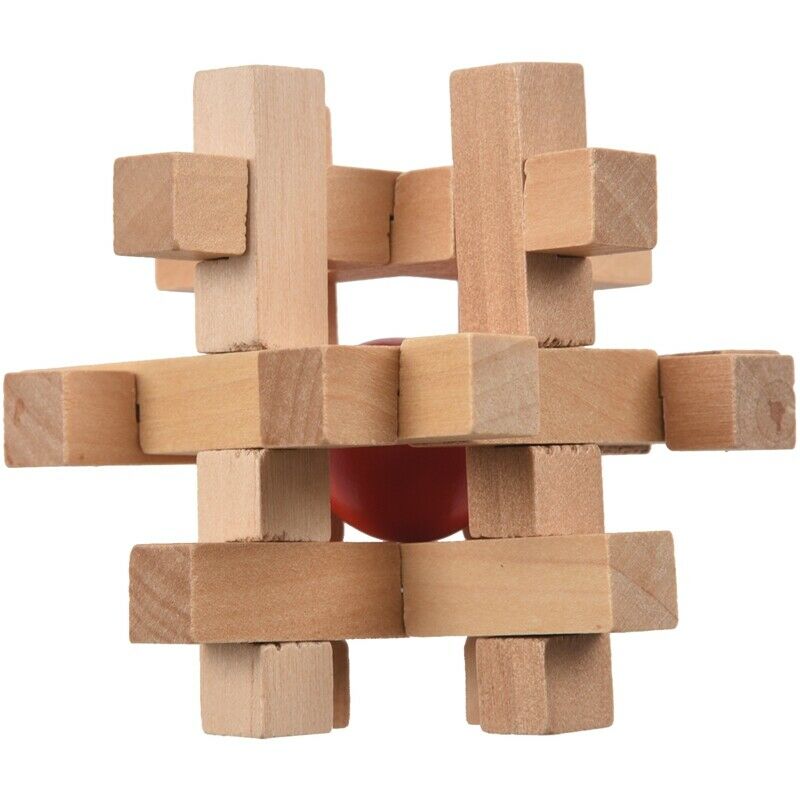 Wooden Take the Ball from Cage Lock Logic Puzzle Burr Puzzles Brain Teaser  Z8K9