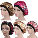 Wide-Brimmed Printed Double-Layer Waterproof Shower Cap Satin Sleep Hat Hai A4P8