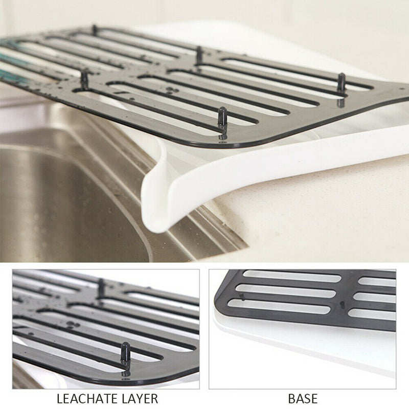 Home Kitchen Double Layers Drain Rack With Tray Sink Caddy Tableware Countertop