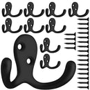 10 Pcs Heavy Duty Double Prong Coat Hooks Wall Mounted with 20 Screws Retro