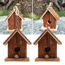 Pack of 2 Rustic Hanging Wooden Birdhouse for Small Birds Outdoor Patio