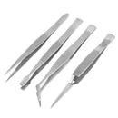 4pcs Stainless Steel Tweezers Pointed Elbow Flat Cross for Craft Kraft