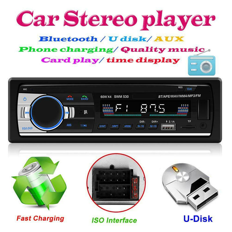 1 DIN Car Radio Bluetooth Handsfree Stereo AUX FM TF Audio MP3 Player Head Unit