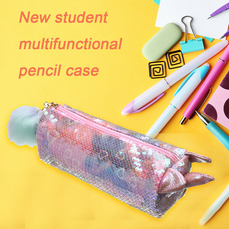 Sequins Cartoon Cosmetic Handbags Student Stationery Pencil Pouch (Pink) A