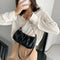 Solid Pleated Women Shoulder Bag PU Clear Chain Crossbody Handbag (Black)