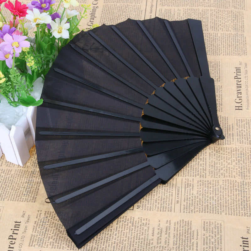 Black Folding Hand Fan 23cm Summer Portable Women Fan Craft Souvenir Decor