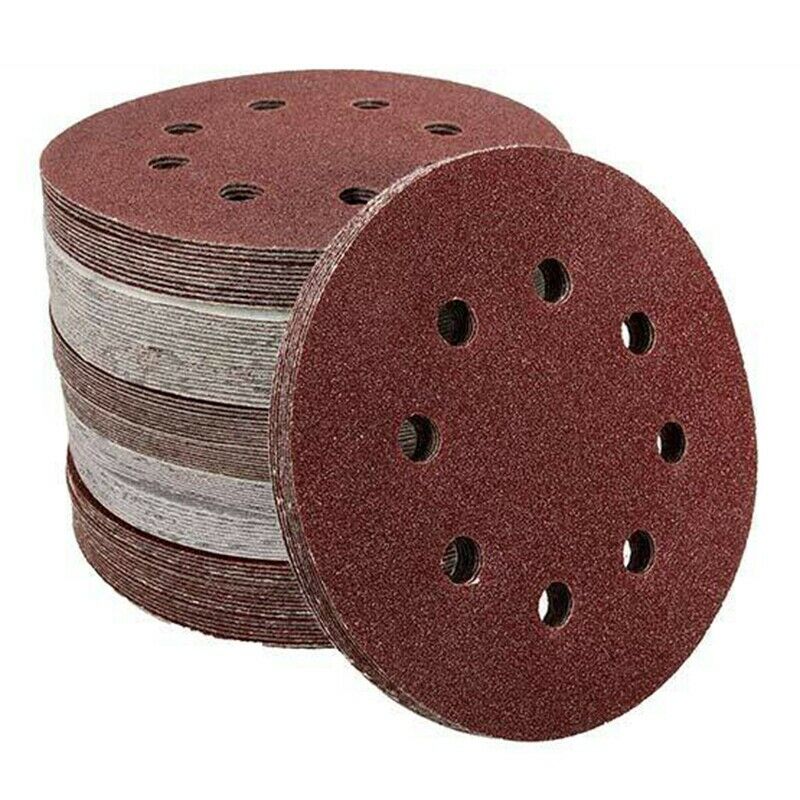 100Pcs/Set 5 Inch 8 Holes Sanding Discs Hook and Loop Sandpaper Backing San E3G1