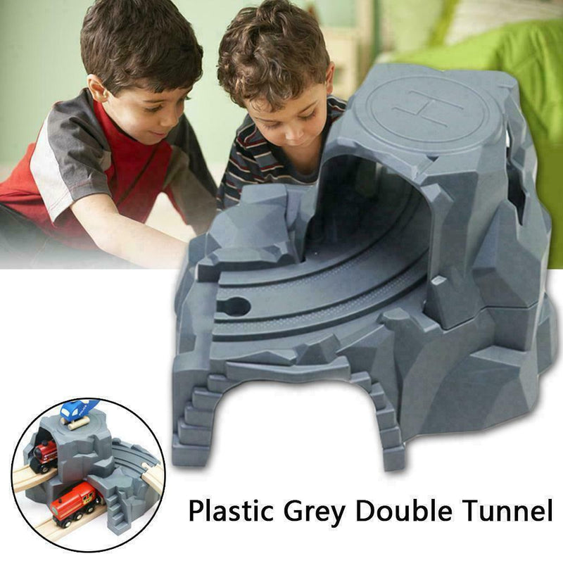 Plastic Double Tunnel Wooden Train Track Tunnel Train Railway Wood Gray Slo Z8I8
