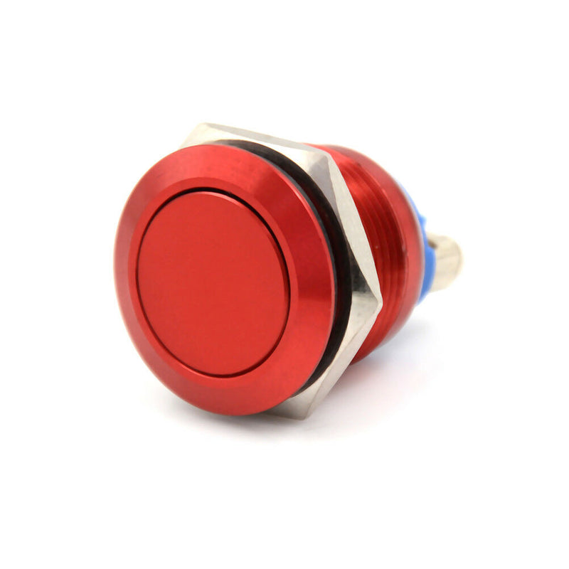 1PC 16mm waterproof red momentary metal push button switch flat top EdJ Kw