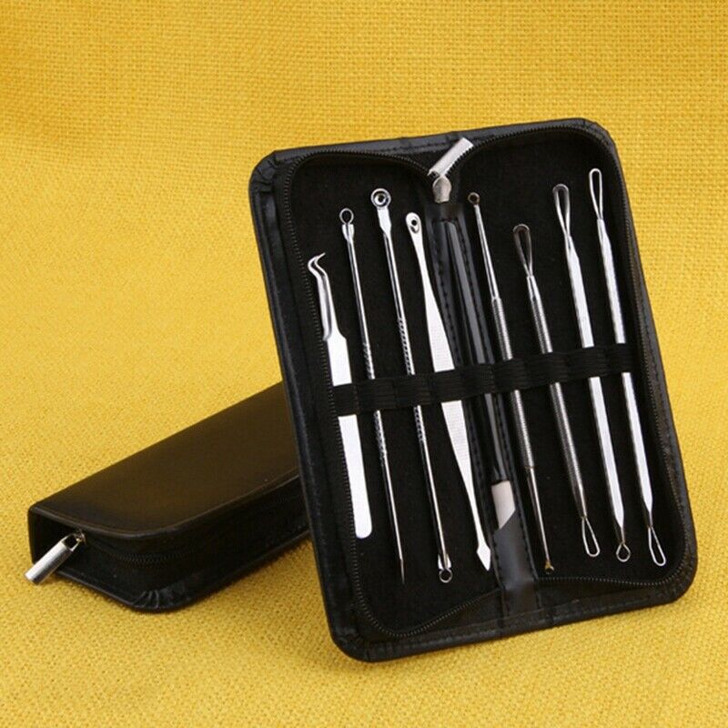 9Pcs Stainless Steel Acne Extractor Removing Tool Face Skin Care Blackhead  D5H3