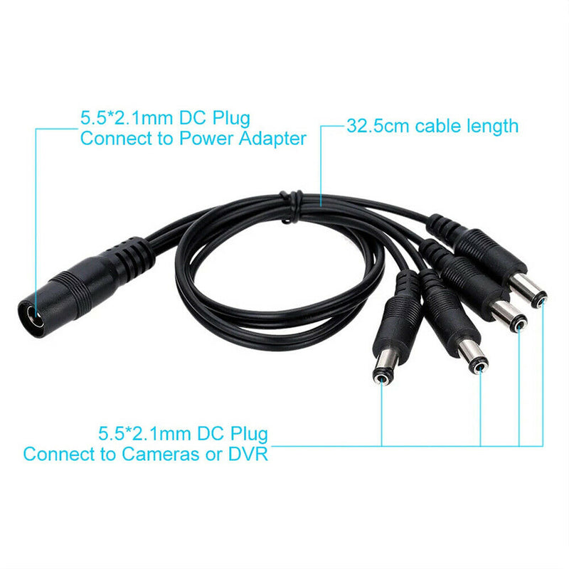 1 Female To 4 Male Power Supply Split Cable Converter DC 12V For CCTV Camera DVR