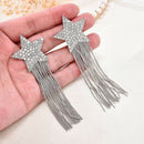 Fashion Crystal Star Long Tassel Stud Earrings Drop Dangle Women Wedding Jewelry