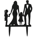 Wedding Anniversary Cake Topper couple with 2 Girls (Black) G7O9