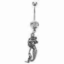 Little Mermaid Navel Rhinestone Belly Ring Body Button Bars Jewellery, Silv O8W5