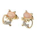 Cat Eye Stone Diamond Shiny Kitty Cute Small Animal Earrings (Pink) A