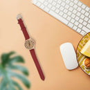 Female Arabic numbers smooth Leather belt quartz Wrist Watch Red  O7I1