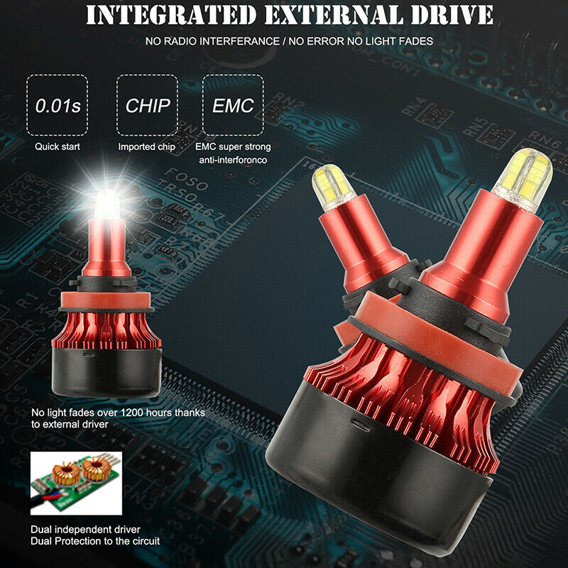 Pair H11 H8 H9 1800W 270000LM 4-Sides LED Headlight Kit Hi/Lo Power Bulb 6000k U