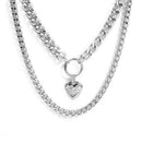 Punk Metal Heart Choker Necklace For Women Big Thick Chain Round Hollow Mul N6E6