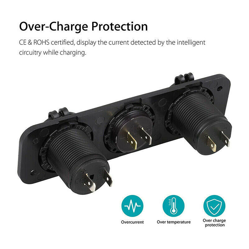 12V Car Boat Cigarette Lighter Socket w/ Dual USB Port Adapter Charger Panel