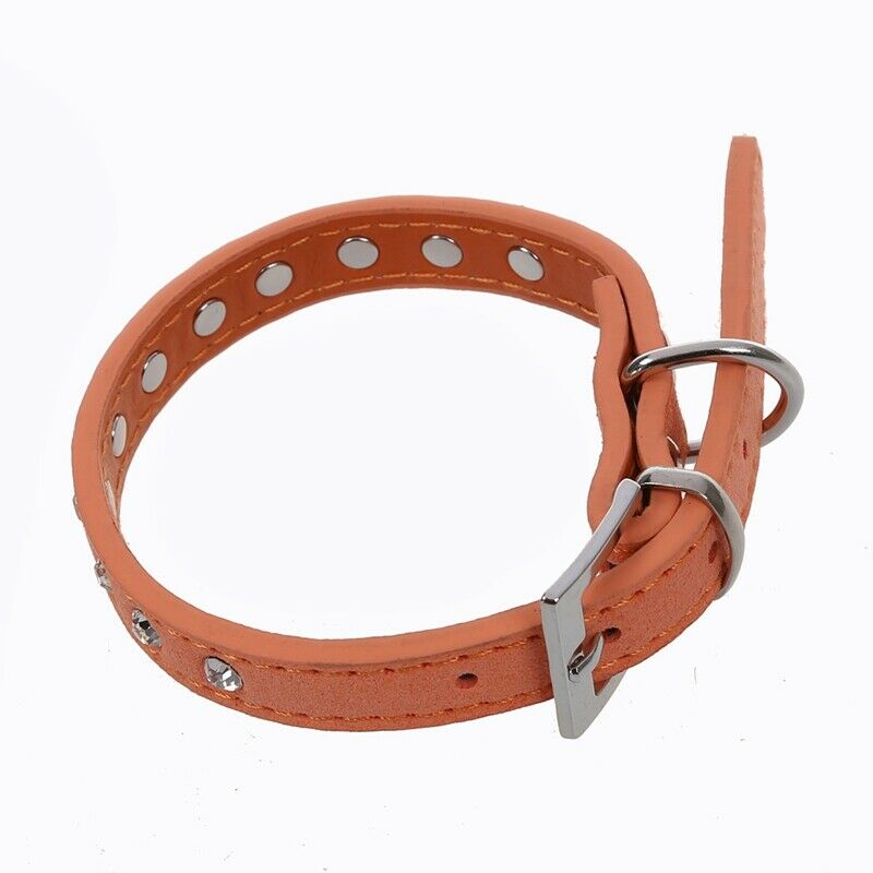 Orange PU Leather Dogs Cats Pets Puppy Neck Safety Collars XS