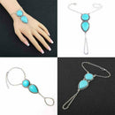 Lady Boho Retro Turquoise Chain Cuff Bracelet Hand Harness Jewelry Fashion