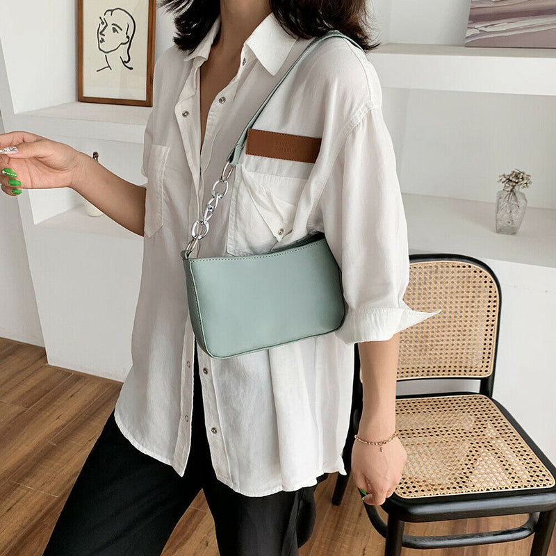 Women Simple PU Leather Handbag Chain Travel Shoulder Totes Bag (Green)
