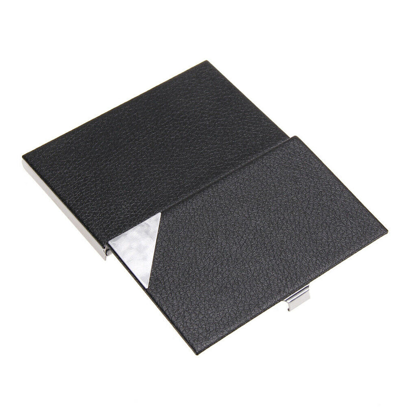 Modern Stainless Steel Leather Pocket Business Name Credit ID Card Holder