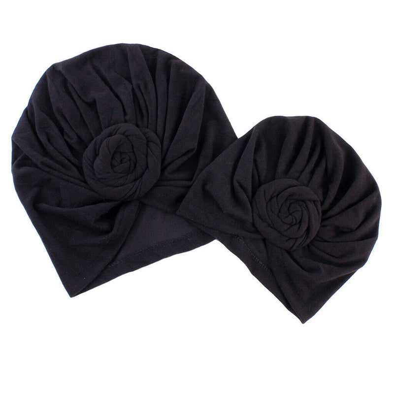 Mother and Baby Flower Turban Hat Mom and baby Top Hat set Toddler Black