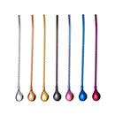 7pcs Stainless Steel Long Twisted Straw Spoon Stirring Scoop Reusable Bar Tools