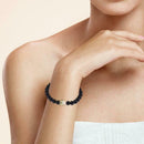 Beads Bracelet Natural Moon Stone Rhinestone Crown Bangle Jewelry (Black) A