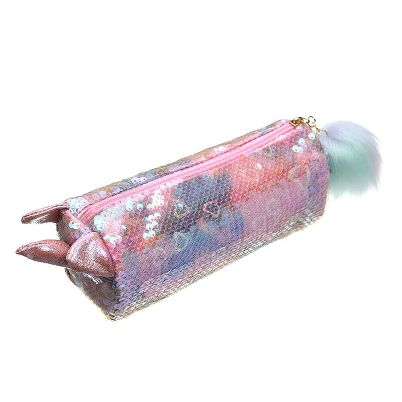 Sequins Cartoon Cosmetic Handbags Student Stationery Pencil Pouch (Pink) A