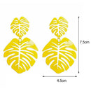 Hollowed Leaf Dangle Ear Stud Elegant Women Drop Earrings Jewelry (Yellow) A