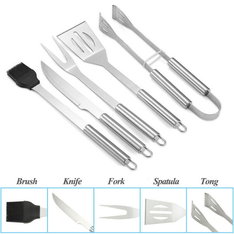 5pcs BBQ Barbecue Tool Set Stainless Steel Grill Grilling Accessory With Case