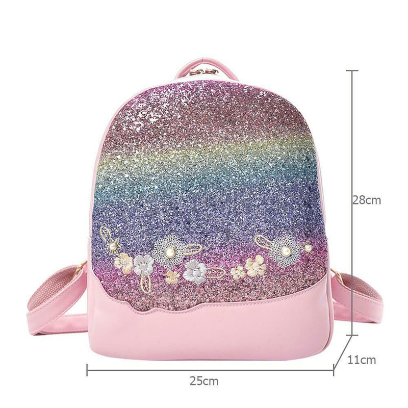 Glitter Shining Sequins Backpack Women Floral Travel School Bags (Pink)
