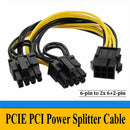 PCI-E 6-pin to 2x 6+2-pin (6-pin/8-pin) Power Splitter Extension Cable BLACK