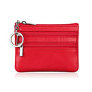Leather Change Coin Purse with 4 Pockets and Keychain for Women Red
